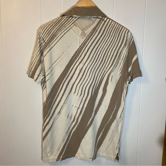 Just Cavalli Graphic Polo White Tan Roberto Italy Button Collar Shirt Logo 50 - Picture 9 of 15
